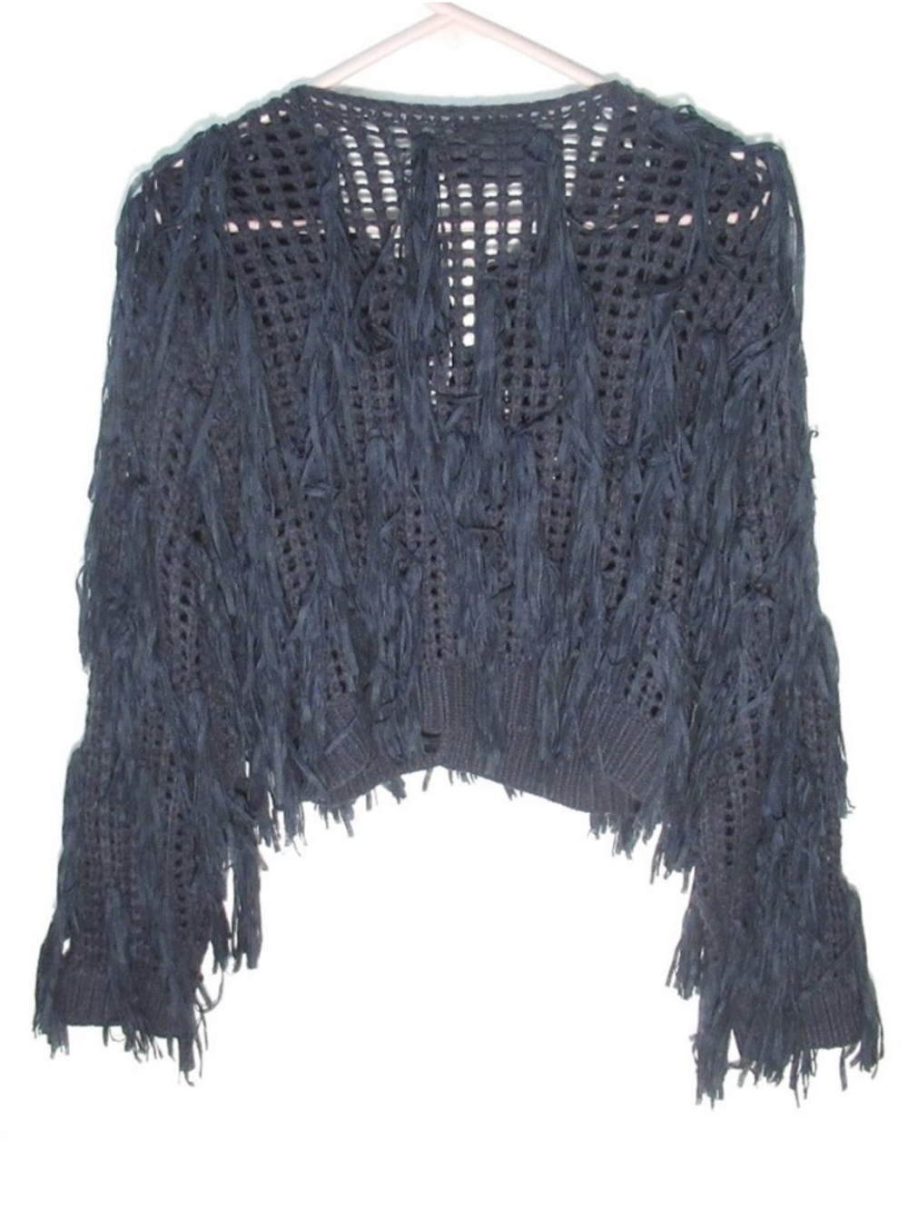 Anthropologie Maeve Cropped Fringe Kimono Cardigan Sweater Navy - One Size